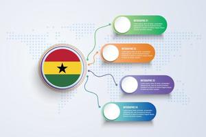 Bandera de Ghana con diseño infográfico aislado en el mapa mundial de puntos vector