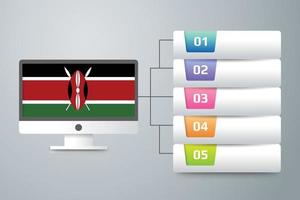 Kenya Flag with Infographic Design Incorporate with Computer Monitor vector