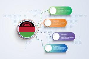 Malawi Flag with Infographic Design isolated on Dot World map vector