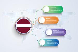 Latvia Flag with Infographic Design isolated on Dot World map vector