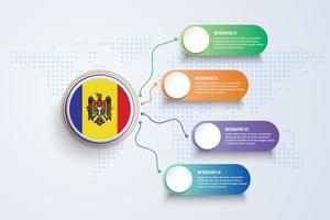 Bandera de Moldavia con diseño infográfico aislado en el mapa mundial de puntos vector