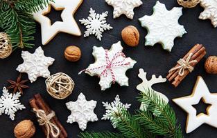 Golden Christmas gingerbread cookies photo