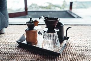 Coffee, coffee making and drip coffee in house photo