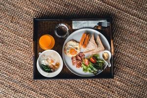 Breakfast in a tray at the hotel photo