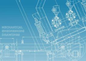 sistemas de diseño asistido por computadora. ilustraciones técnicas, fondos. dibujo de ingeniería mecánica. industria de construcción de maquinaria. dibujos de fabricación de instrumentos vector