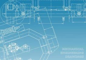 Computer aided design systems. Technical illustrations, backgrounds. Mechanical engineering drawing. Machine-building industry. Instrument-making drawings vector