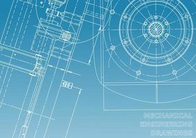 Computer aided design systems. Technical illustrations, backgrounds. Mechanical engineering drawing. Machine-building industry. Instrument-making drawings vector