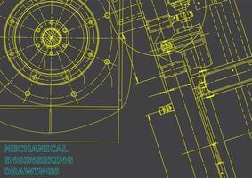 sistemas de diseño asistido por computadora. ilustraciones técnicas, fondos. dibujo de ingeniería mecánica. industria de construcción de maquinaria. dibujos de fabricación de instrumentos vector