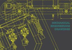 Computer aided design systems. Technical illustrations, backgrounds. Mechanical engineering drawing. Machine-building industry. Instrument-making drawings vector