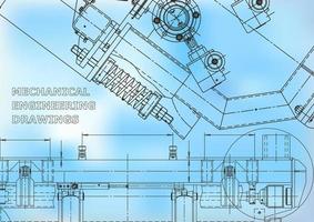 Computer aided design systems. Technical illustrations, backgrounds. Mechanical engineering drawing. Machine-building industry. Instrument-making drawings vector