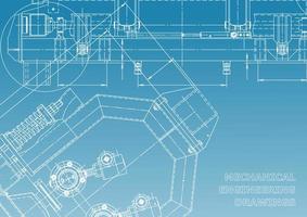 sistemas de diseño asistido por computadora. ilustraciones técnicas, fondos. dibujo de ingeniería mecánica. industria de construcción de maquinaria. dibujos de fabricación de instrumentos vector