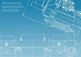 Computer aided design systems. Technical illustrations, backgrounds. Mechanical engineering drawing. Machine-building industry. Instrument-making drawings vector