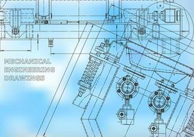 Blueprint. Vector engineering illustration. Cover, flyer, banner, background. Instrument-making drawings. Mechanical engineering drawing. Technical illustrations