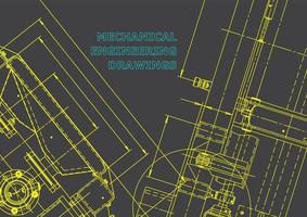 sistemas de diseño asistido por computadora. ilustraciones técnicas, fondos. dibujo de ingeniería mecánica. industria de construcción de maquinaria. dibujos de fabricación de instrumentos vector