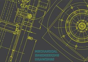 Computer aided design systems. Technical illustrations, backgrounds. Mechanical engineering drawing. Machine-building industry. Instrument-making drawings vector