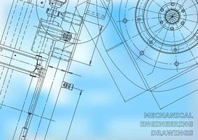 Computer aided design systems. Technical illustrations, backgrounds. Mechanical engineering drawing. Machine-building industry. Instrument-making drawings vector