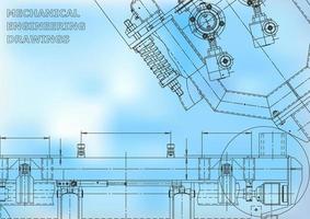 Blueprint. Vector engineering illustration. Cover, flyer, banner, background. Instrument-making drawings. Mechanical engineering drawing. Technical illustrations