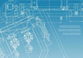 Computer aided design systems. Technical illustrations, backgrounds. Mechanical engineering drawing. Machine-building industry. Instrument-making drawings vector