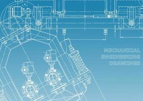 Blueprint. Vector engineering illustration. Cover, flyer, banner, background. Instrument-making drawings. Mechanical engineering drawing. Technical illustrations