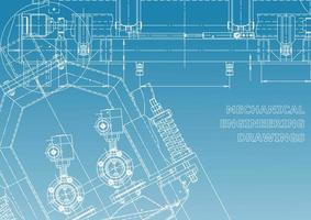 Blueprint. Vector engineering illustration. Cover, flyer, banner, background. Instrument-making drawings. Mechanical engineering drawing. Technical illustrations