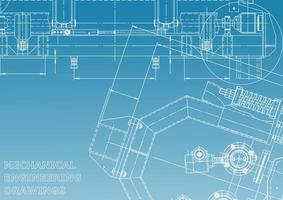 sistemas de diseño asistido por computadora. ilustraciones técnicas, fondos. dibujo de ingeniería mecánica. industria de construcción de maquinaria. dibujos de fabricación de instrumentos vector