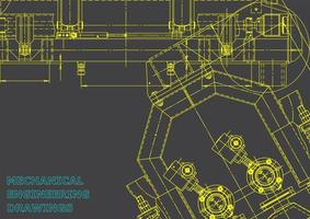 sistemas de diseño asistido por computadora. ilustraciones técnicas, fondos. dibujo de ingeniería mecánica. industria de construcción de maquinaria. dibujos de fabricación de instrumentos vector