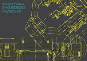 Computer aided design systems. Technical illustrations, backgrounds. Mechanical engineering drawing. Machine-building industry. Instrument-making drawings vector