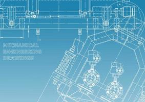 Blueprint. Vector engineering illustration. Cover, flyer, banner, background. Instrument-making drawings. Mechanical engineering drawing. Technical illustrations