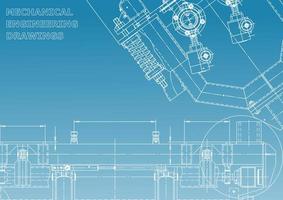 Blueprint. Vector engineering illustration. Cover, flyer, banner, background. Instrument-making drawings. Mechanical engineering drawing. Technical illustrations