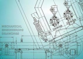 Blueprint. Vector engineering illustration. Cover, flyer, banner, background. Instrument-making drawings. Mechanical engineering drawing. Technical illustrations