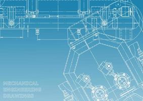 Computer aided design systems. Technical illustrations, backgrounds. Mechanical engineering drawing. Machine-building industry. Instrument-making drawings vector