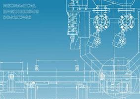 sistemas de diseño asistido por computadora. ilustraciones técnicas, fondos. dibujo de ingeniería mecánica. industria de construcción de maquinaria. dibujos de fabricación de instrumentos vector