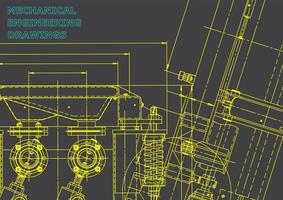 Computer aided design systems. Technical illustrations, backgrounds. Mechanical engineering drawing. Machine-building industry. Instrument-making drawings vector