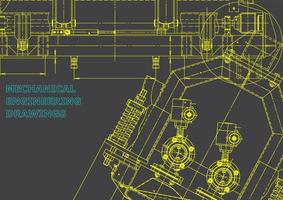 Blueprint. Vector engineering illustration. Cover, flyer, banner, background. Instrument-making drawings. Mechanical engineering drawing. Technical illustrations