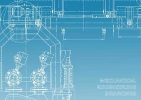 Computer aided design systems. Technical illustrations, backgrounds. Mechanical engineering drawing. Machine-building industry. Instrument-making drawings vector