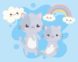 lindos gatitos arco iris nubes kawaii personaje de dibujos animados vector