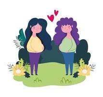 feliz día de la madre, las mujeres embarazadas aman los corazones al aire libre con flores hierba vector