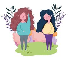 happy mothers day, pregnant women together outdoor with grass vector