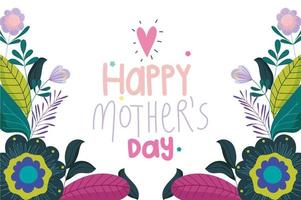 happy mothers day, flowers heart love leaves decoration card design vector