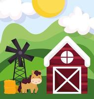 farm animals horse barn windmill hay field cartoon