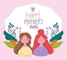 happy mothers day, cartoon character women flowers celebration banner vector