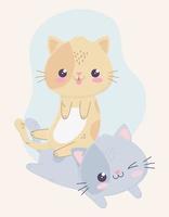 lindo, divertido, gatos pequeños, kawaii, caricatura, carácter vector