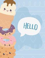 Lindo dulce donut cookie helado personaje de dibujos animados kawaii vector