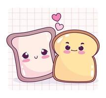 cute food white and whole wheat bread love sweet dessert pastry cartoon vector