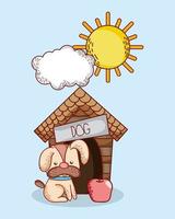 cute animals, puppy dog house apple sun cartoon vector