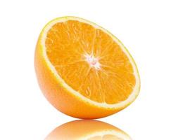 Half orange fruit on white background, fresh and juicy photo