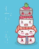 kawaii stacked sushi food japanese cartoon, sushi and rolls vector