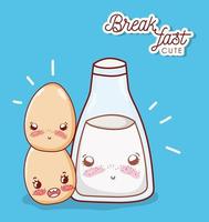 breakfast cute milk bottle and eggs cartoon vector