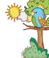 cute animals, parrot in branch tree sun cartoon vector