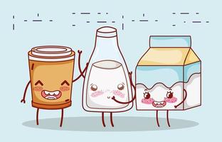 desayuno lindo vaso de plástico botella de leche y dibujos animados vector